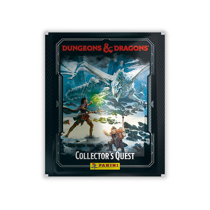 Dungeons and Dragons Collector's Quest sticker collection featuring adventurers and a dragon in an epic fantasy setting.