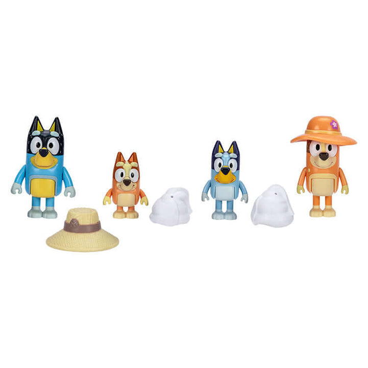 Bluey S11 Figure 4 Pack featuring Bluey characters with accessories for imaginative play and fun storytelling.