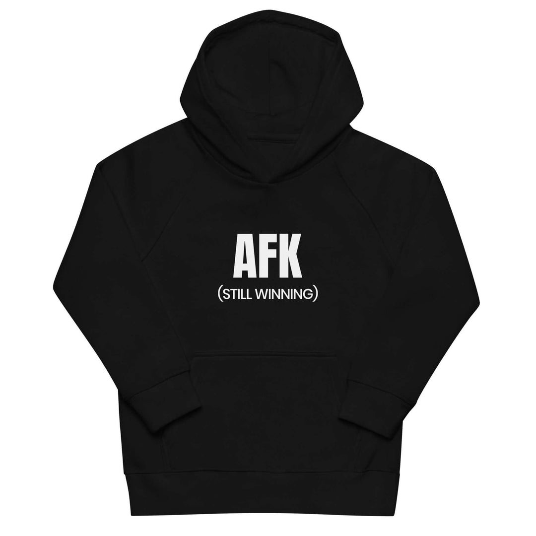 AFK Kids eco hoodie in black with front pocket and white lettering