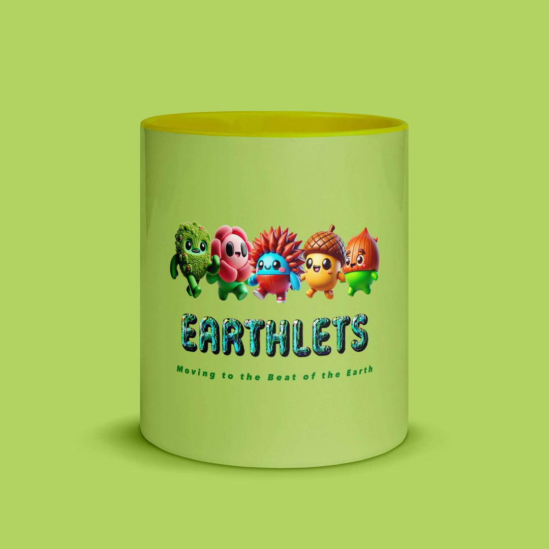 Earthlets mug with colorful characters and logo, made from sturdy ceramic, ideal for custom designs.