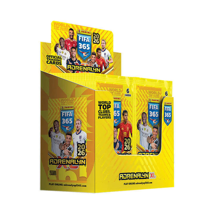 FIFA 365 2025/26 Adrenalyn XL Trading Card Collection display featuring official cards and top players.