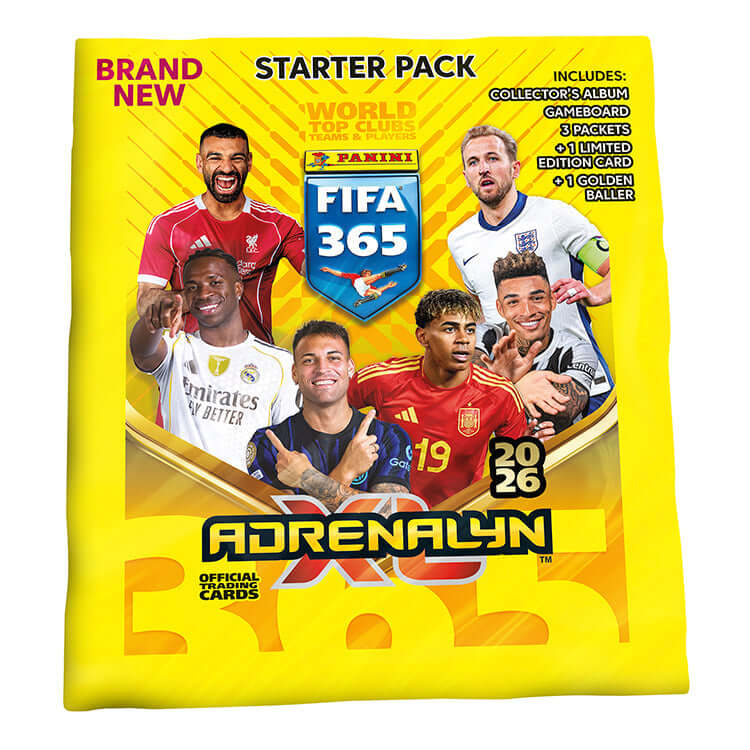 FIFA 365 2025/26 Adrenalyn XL Trading Card Collection Starter Pack with players and game components.