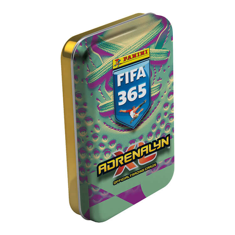 FIFA 365 2025/26 Adrenalyn XL Trading Card Collection tin with colorful design and official logo.