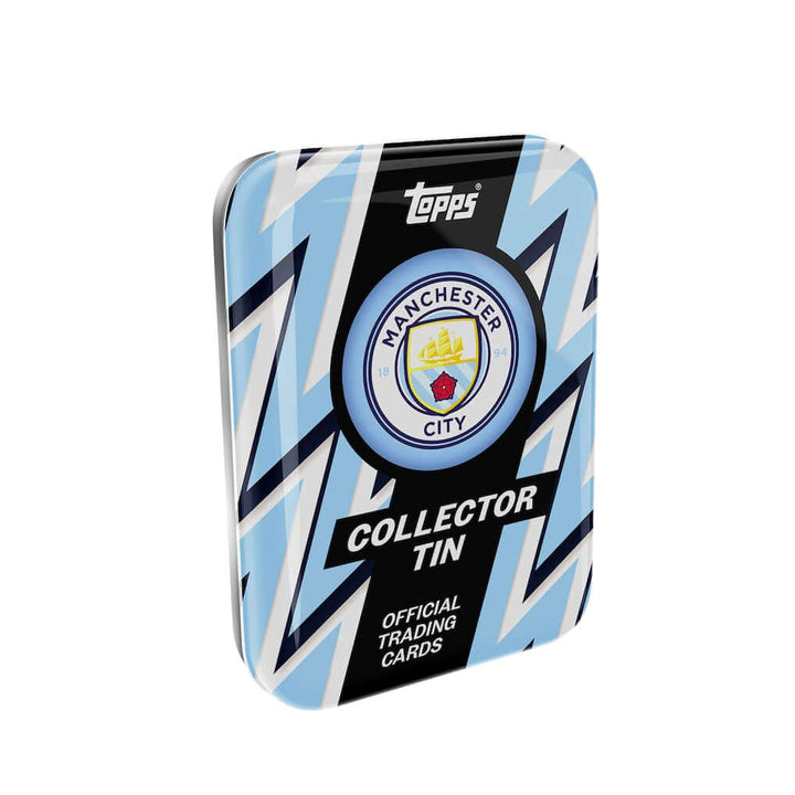Manchester City Collectors Tin - 2025-26 featuring official trading cards in a collectible design.
