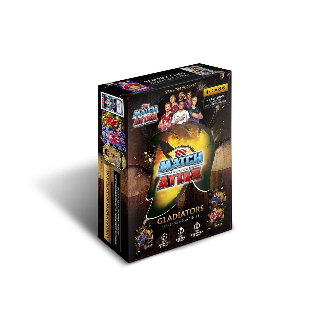 Match Attax 25/26 - Mega Tin featuring Gladiators and 45 collectible cards.