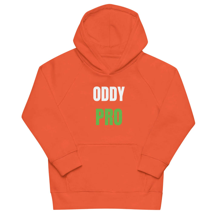 Oddy Pro Kids eco hoodie in bright orange color with front pouch pocket and lined hood