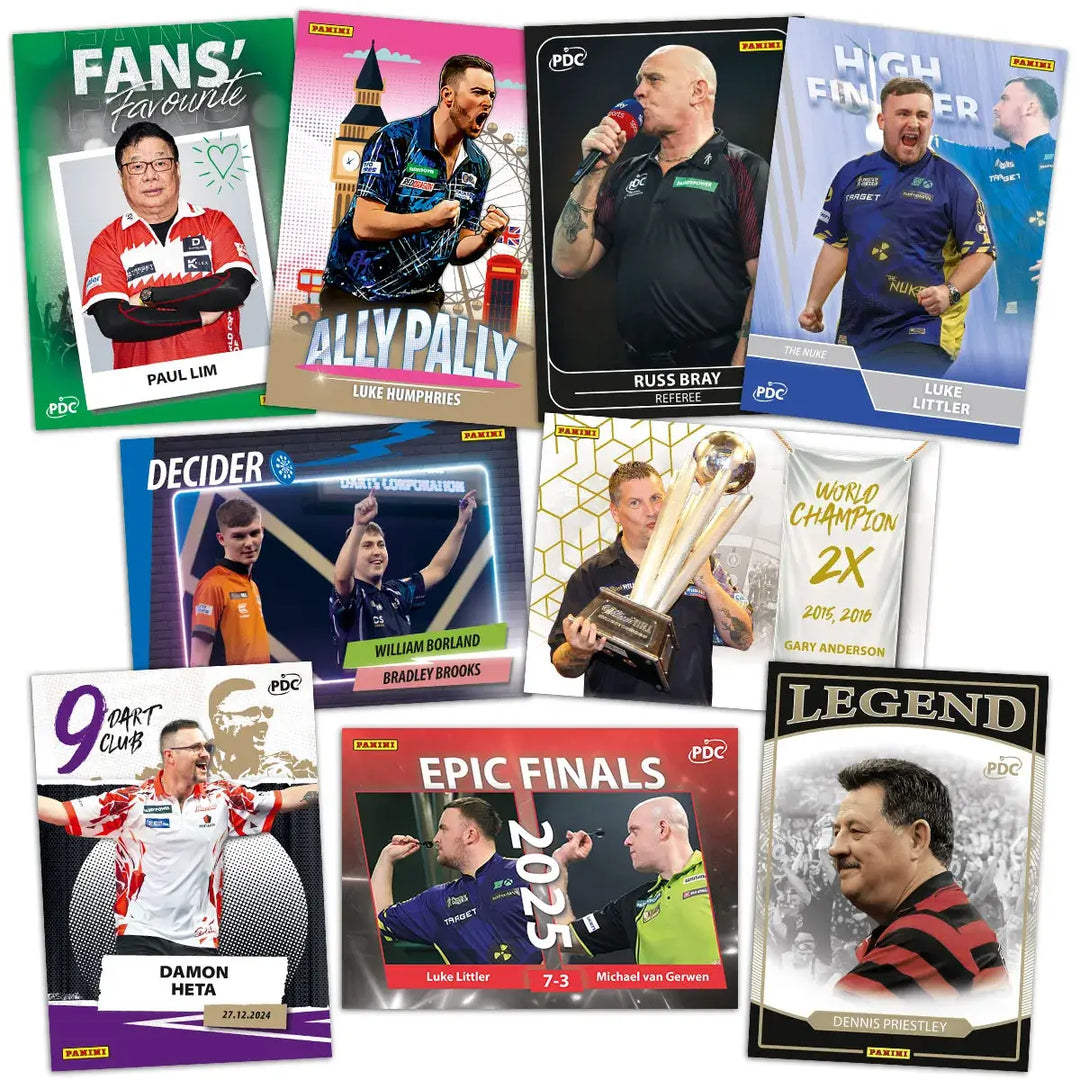 PDC World Championship Darts 2026 Trading Card Collection Collectors Box featuring players and key moments.