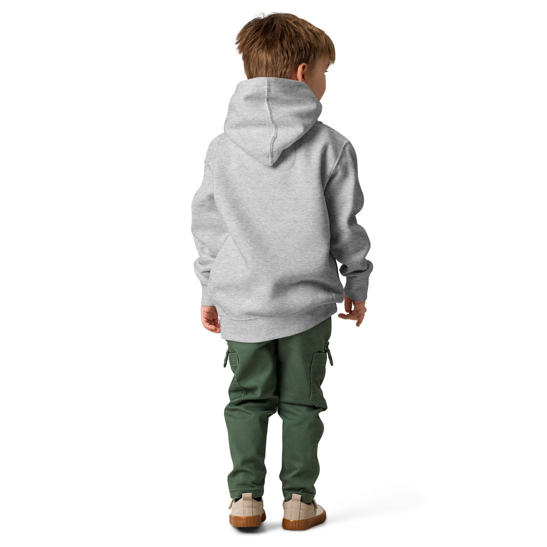 Child wearing XP Grinder Toddler fleece pullover hoodie, back view, showcasing comfort and relaxed fit.