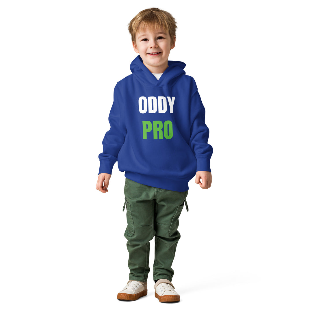 Oddy Pro Toddler fleece pullover hoodie worn by a smiling child, showcasing comfort and style for toddlers.