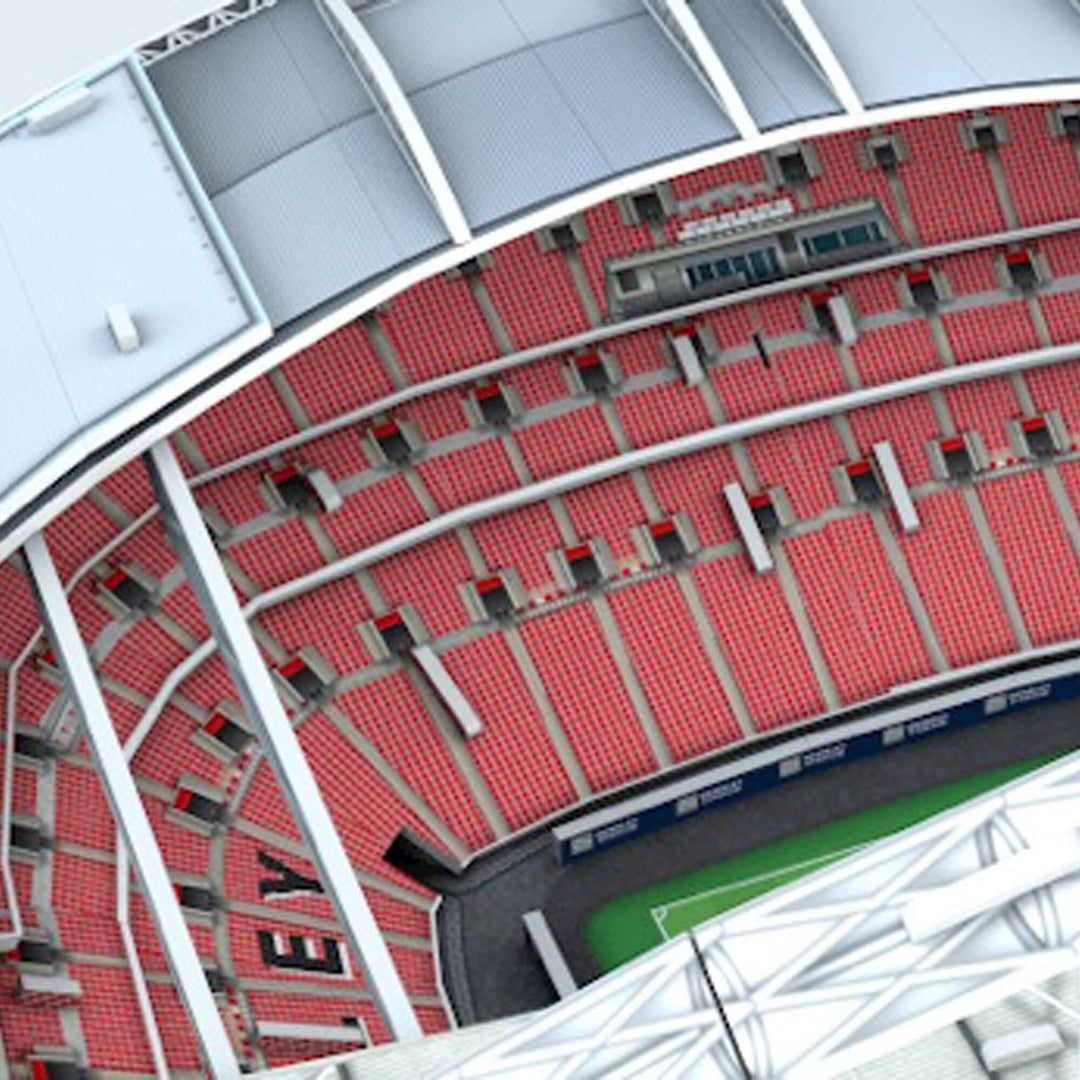 Detailed view of the Wembley Stadium 3D Puzzle showcasing the vibrant seating arrangement inside the stadium.