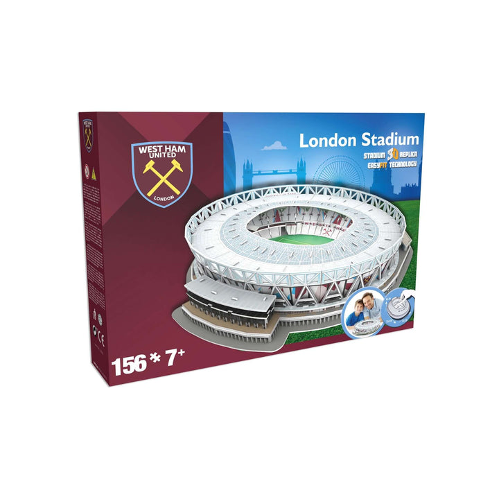 West Ham United London Stadium 3D Puzzle packaging featuring the iconic stadium design.