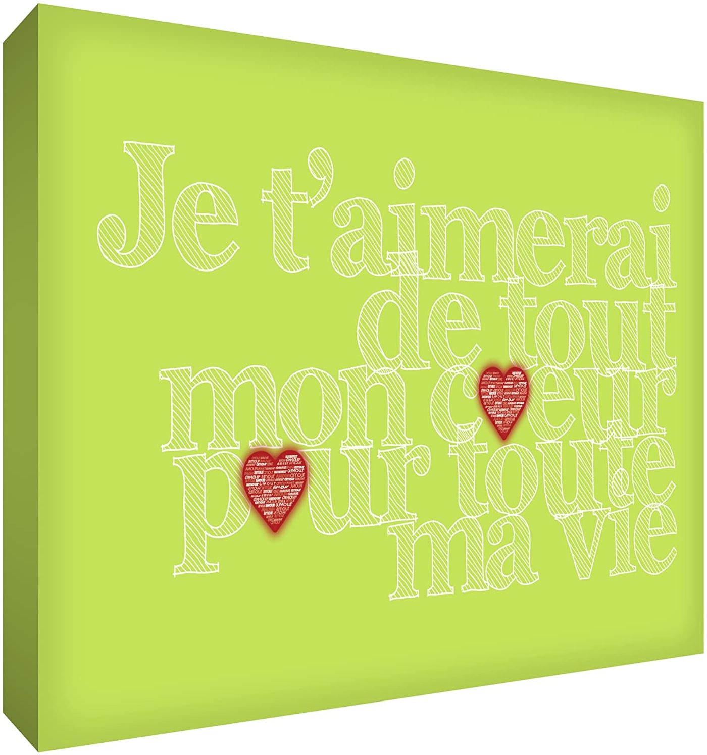 Feel Good ArtCanvas Art with French Text - J'aimerai de tout mon coeur pour toute la vieSize Name: 20 x 30 cmColour Name: Lime Greennursery artEarthlets