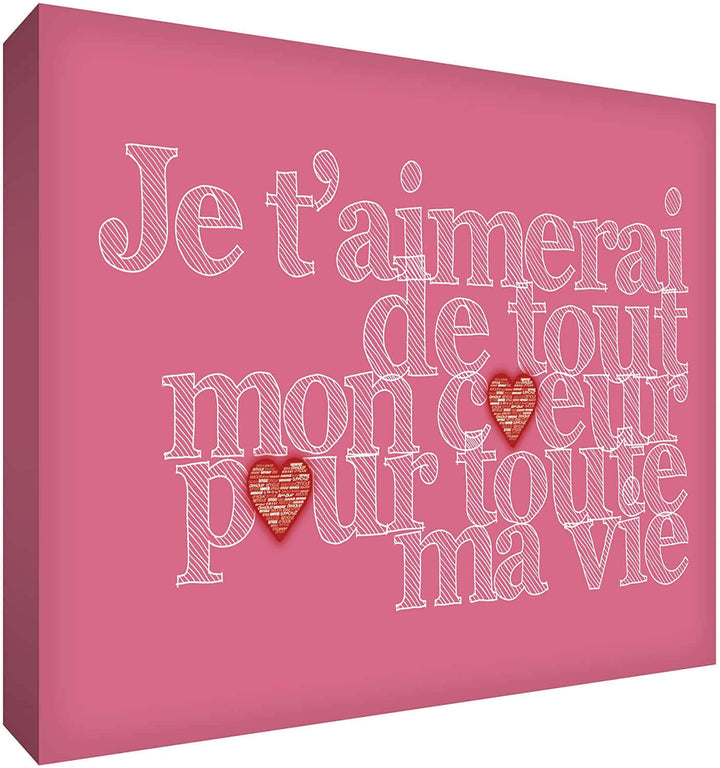 Feel Good Art Canvas Art with French Text - J'aimerai de tout mon coeur pour toute la vie Size Name: 30 x 40 cm Colour Name: Vintage Pink nursery art Earthlets