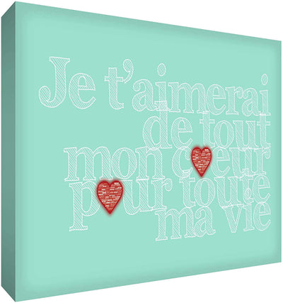 Feel Good Art Canvas Art with French Text - J'aimerai de tout mon coeur pour toute la vie Size Name: 30 x 40 cm Colour Name: Mint Green nursery art Earthlets