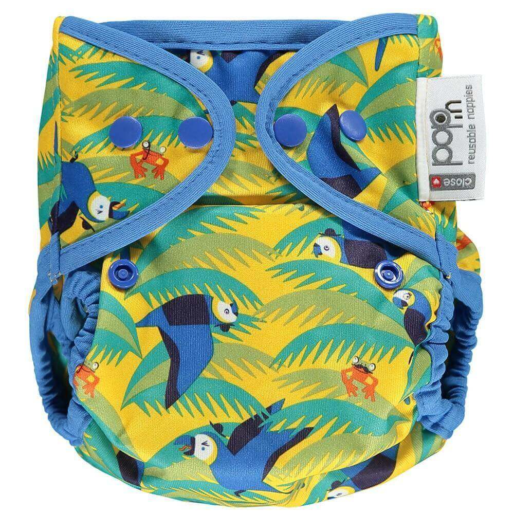 Close Parent Pop-in Single Popper Nappy Bamboo Colour: Parrot reusable nappies Earthlets