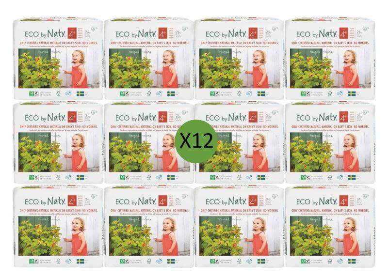 Naty Size 4+ Nappies - 24 pack Multi Pack: 12 disposable nappies size 4 plus Earthlets